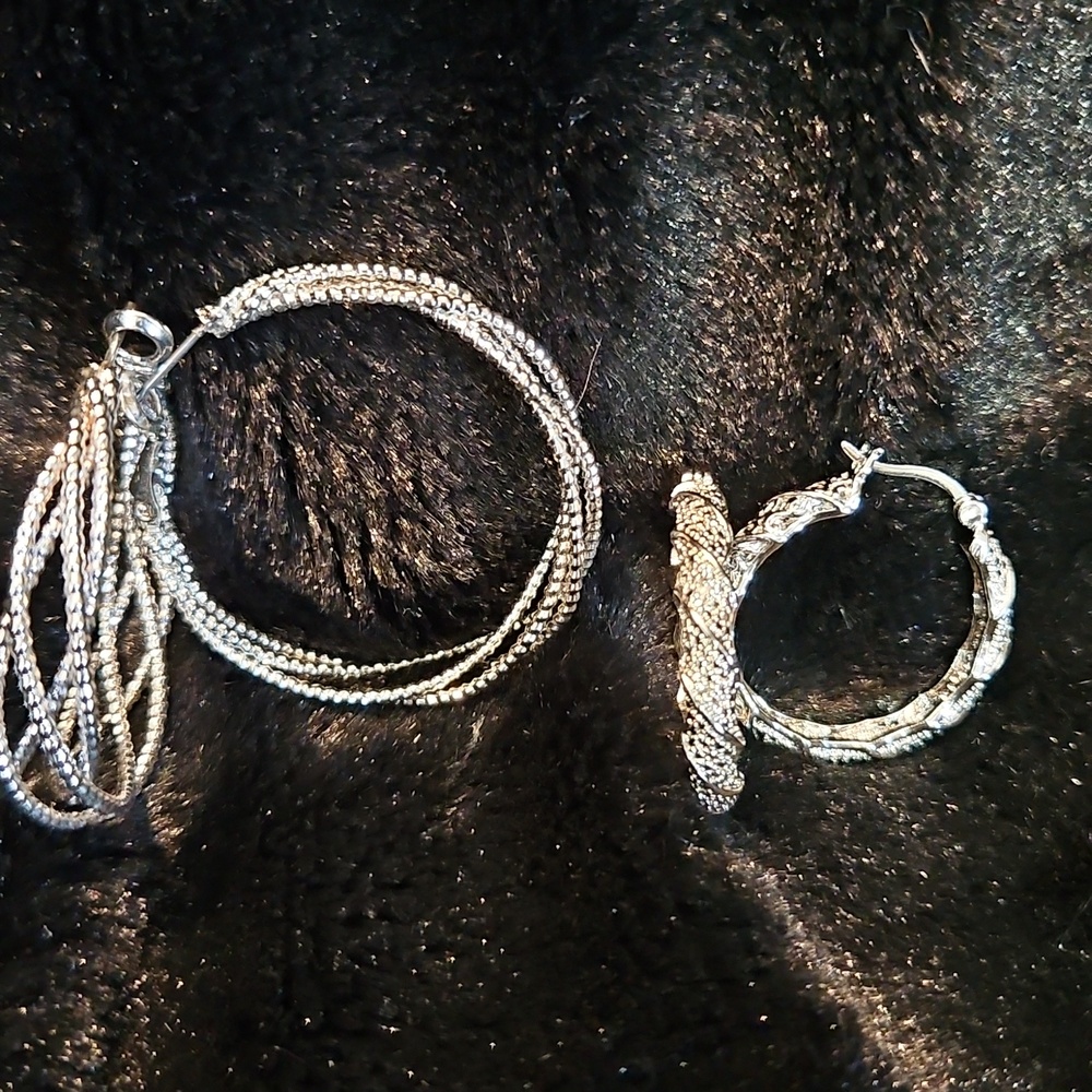 Earrings- 2 pair of Silvertone Hoop Earrings